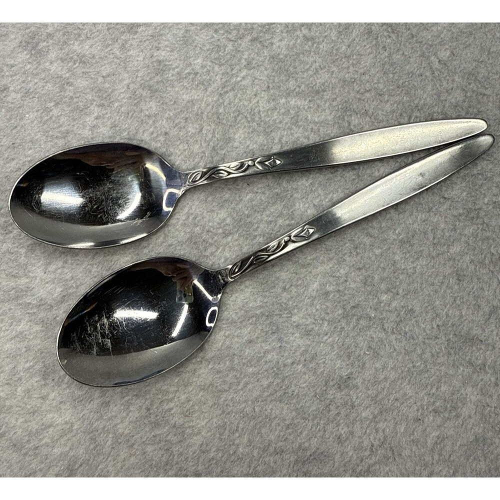 2 pc Vtg Amefa Holland Tulip Time Table Spoons Stainless Flatware Retired MCM